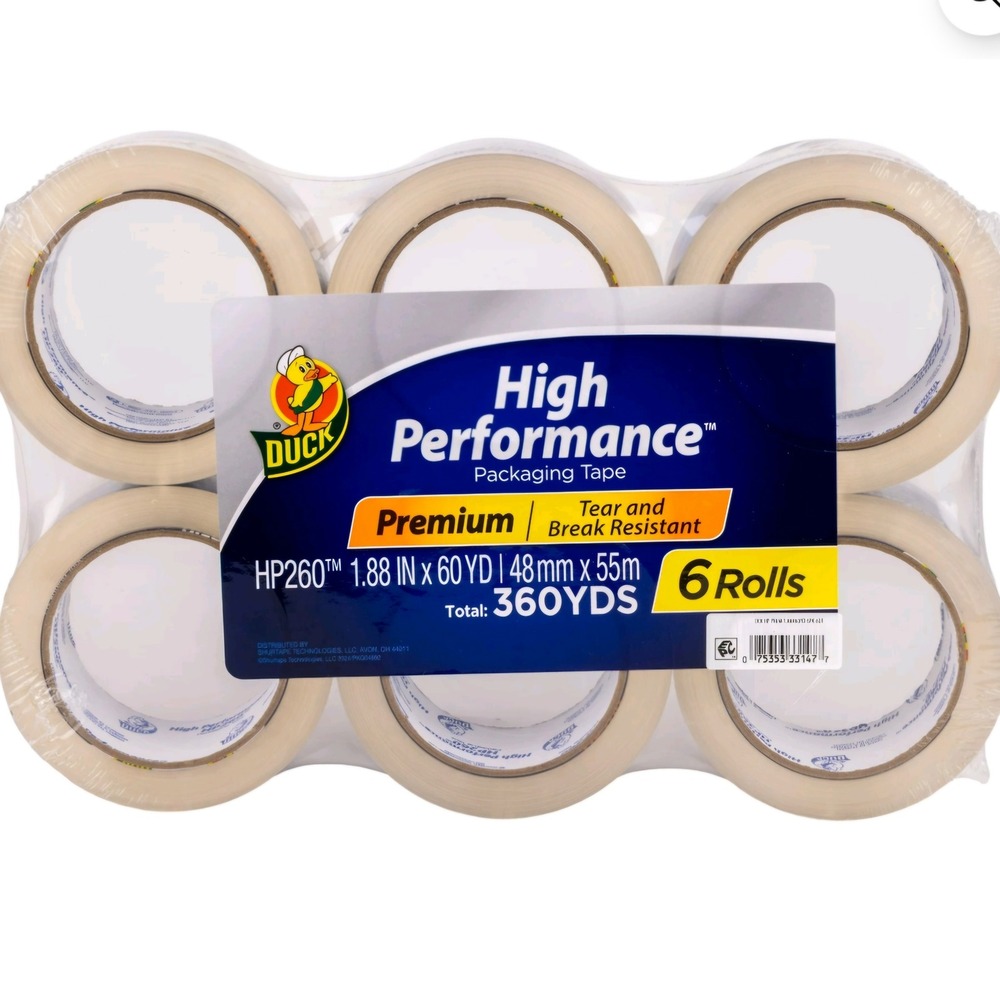 Duck Brand HP260 High Performance Packaging Tape 1.88in x 60yd 6 Rolls 360 Yards